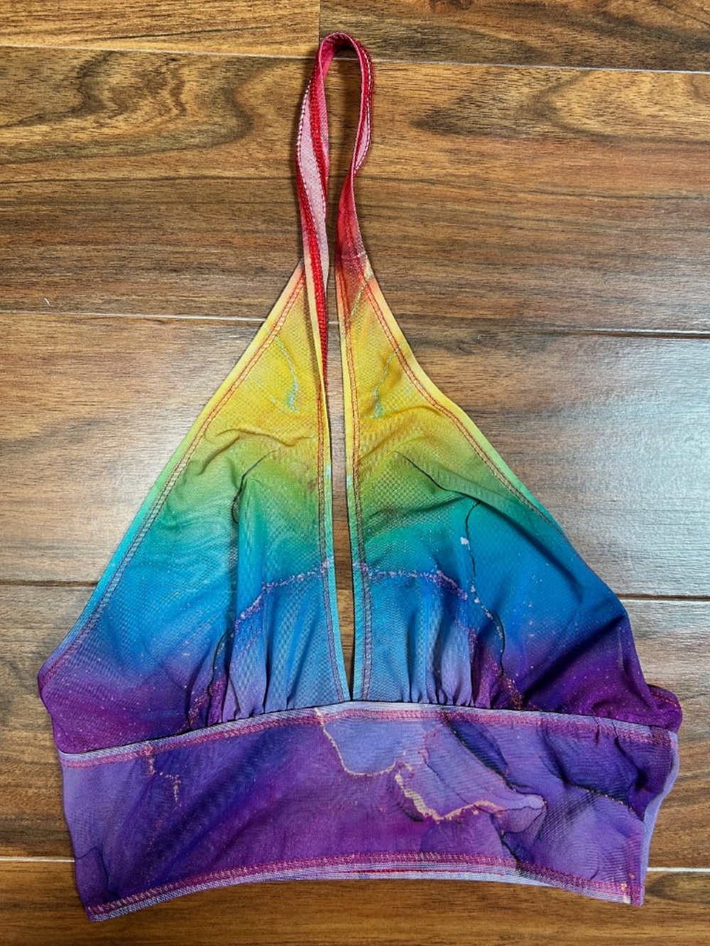 Badinka Rainbow Marble Mesh Set – Bell Bottom Pants + Crossed Sleeve Top-S - Picture 9 of 13